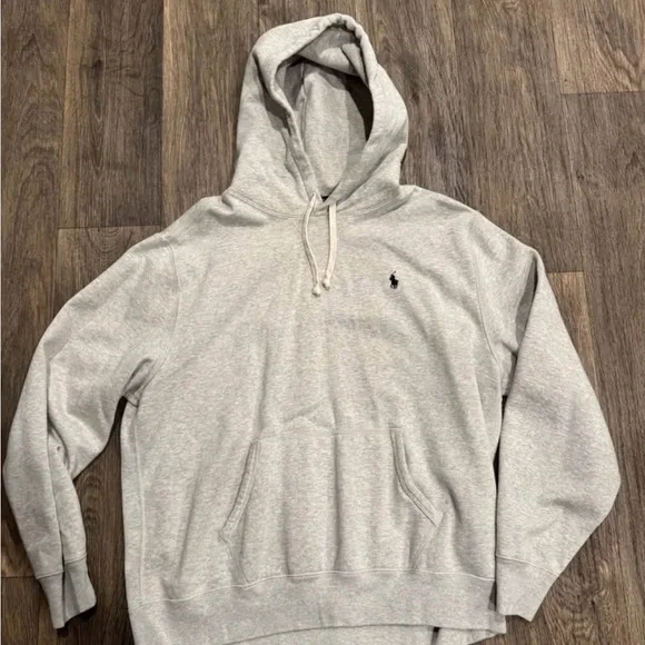 Ralph Lauren Light Gray Hooded Sweatshirt with Polo Pony - Picture 1 of 3